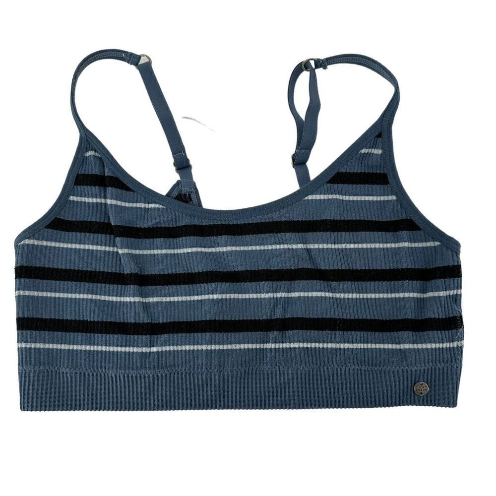 Lucky Brand Bralette Womens Size L Blue Striped Ribbed Stretch Wireless Unpadded